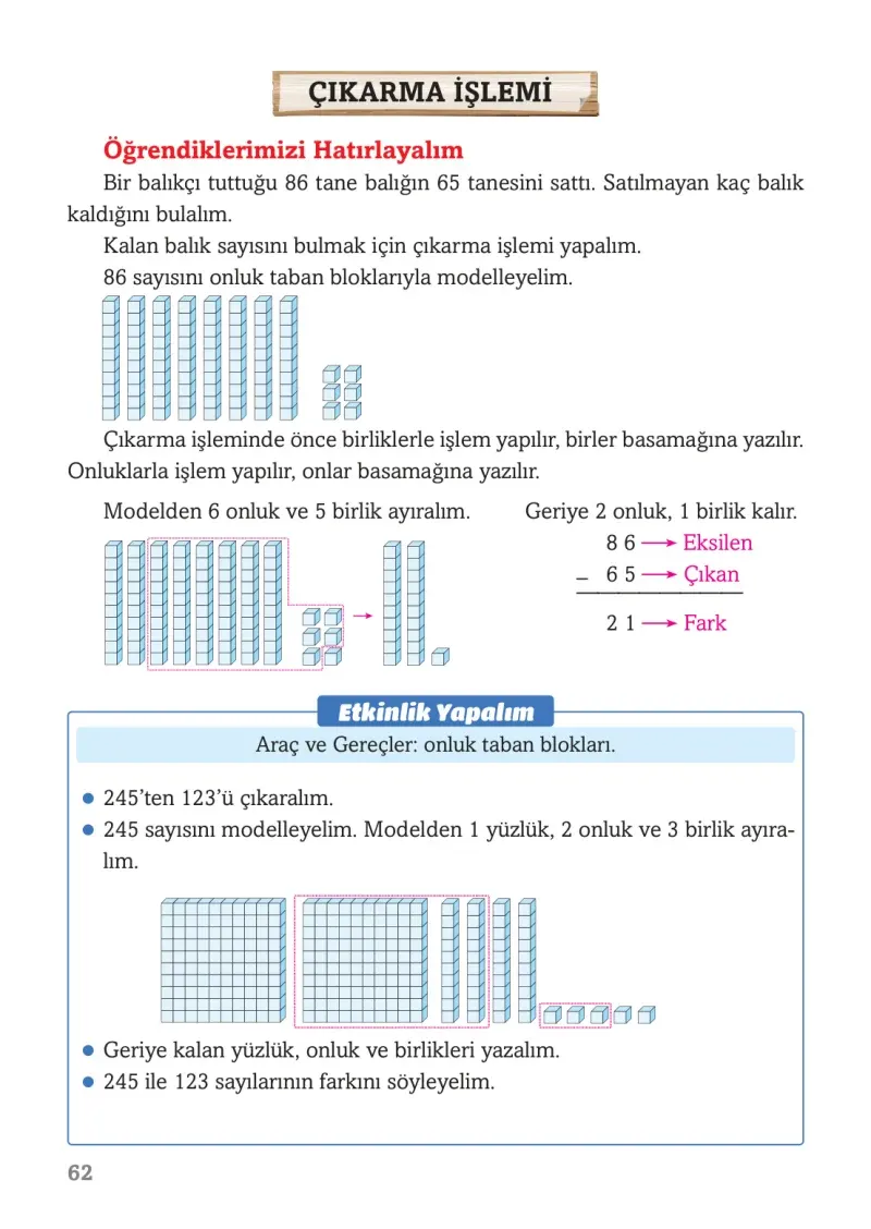 3. Sınıf Matematik Ders Kitabı Cevapları Ekoyay Yayınları Sayfa 62