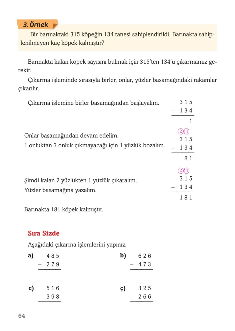 3. Sınıf Matematik Ders Kitabı Cevapları Ekoyay Yayınları Sayfa 64
