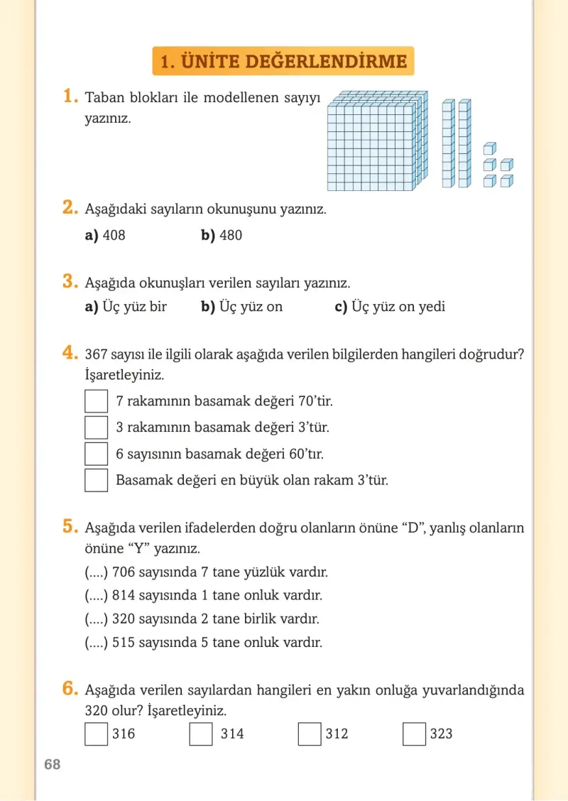 3. Sınıf Matematik Ders Kitabı Cevapları Ekoyay Yayınları Sayfa 68