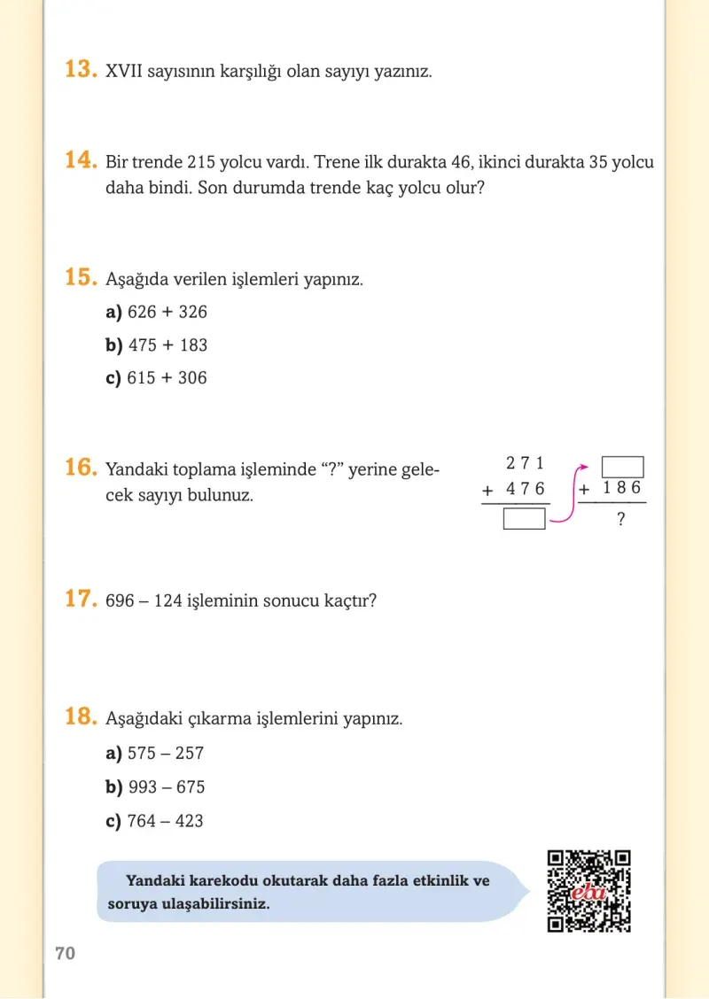 3. Sınıf Matematik Ders Kitabı Cevapları Ekoyay Yayınları Sayfa 70