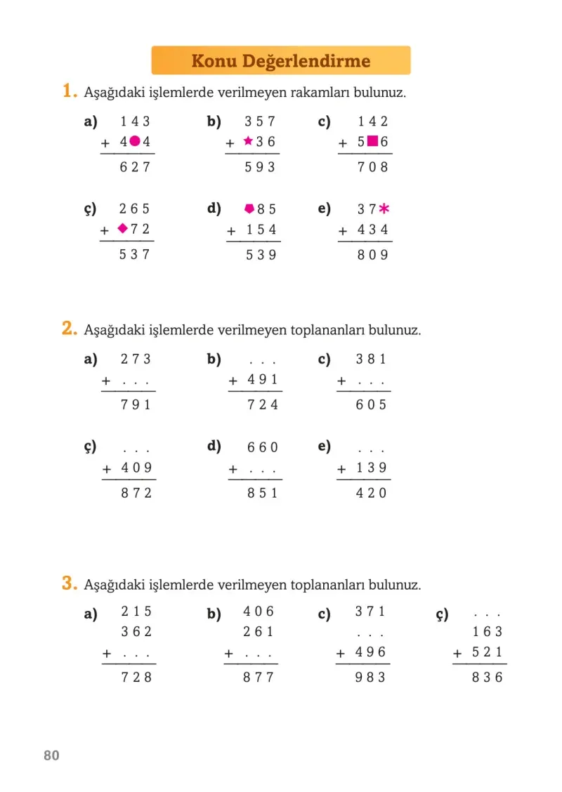 3. Sınıf Matematik Ders Kitabı Cevapları Ekoyay Yayınları Sayfa 80