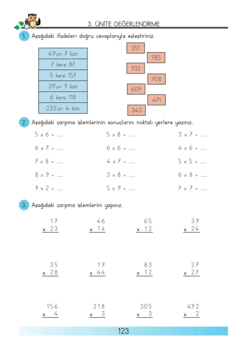 3. Sınıf Matematik Ders Kitabı Cevapları Meb Yayınları Sayfa 123