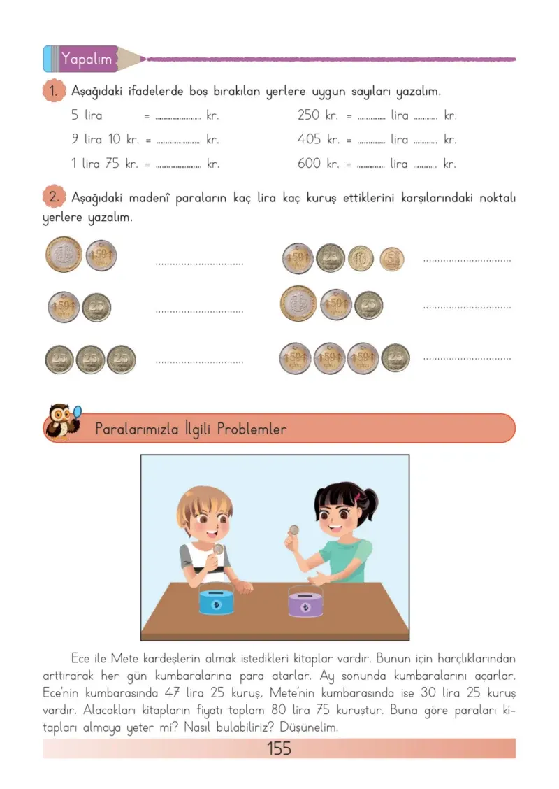 3. Sınıf Matematik Ders Kitabı Cevapları Meb Yayınları Sayfa 155