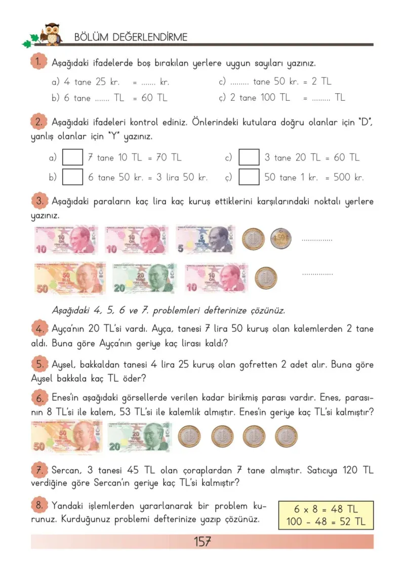 3. Sınıf Matematik Ders Kitabı Cevapları Meb Yayınları Sayfa 157