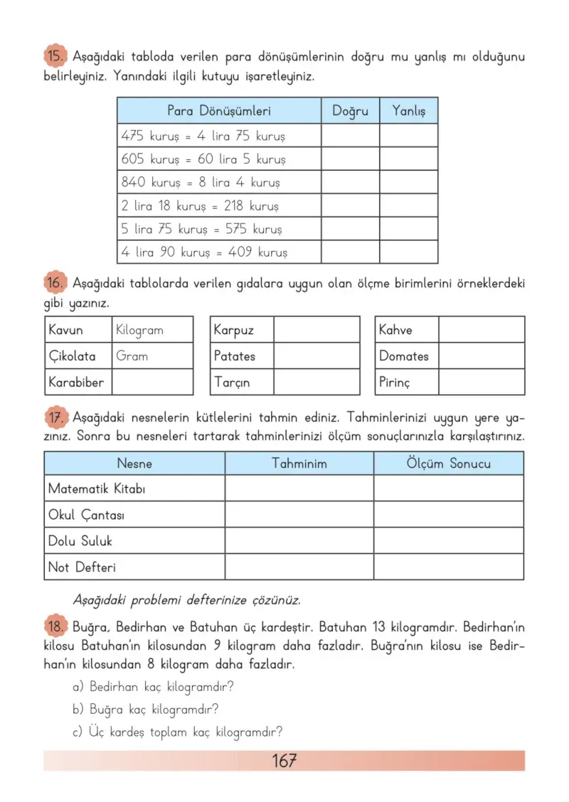 3. Sınıf Matematik Ders Kitabı Cevapları Meb Yayınları Sayfa 167