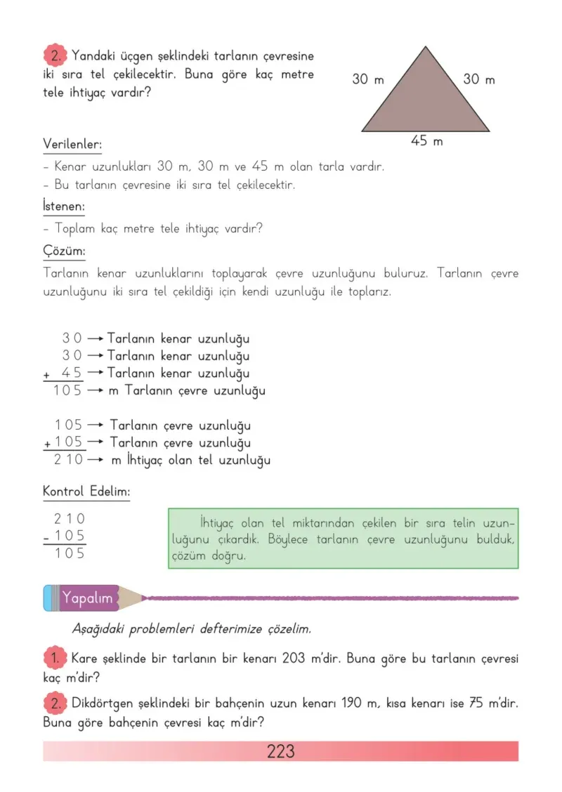 3. Sınıf Matematik Ders Kitabı Cevapları Meb Yayınları Sayfa 223