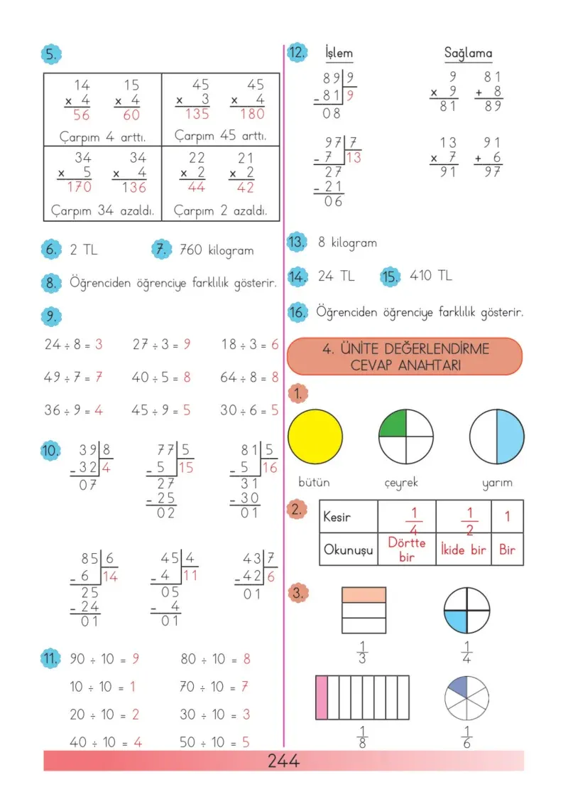 3. Sınıf Matematik Ders Kitabı Cevapları Meb Yayınları Sayfa 244