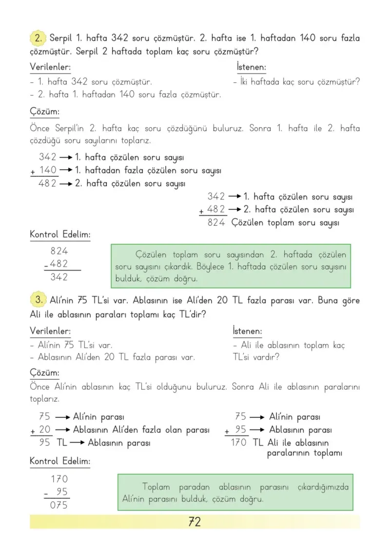 3. Sınıf Matematik Ders Kitabı Cevapları Meb Yayınları Sayfa 72