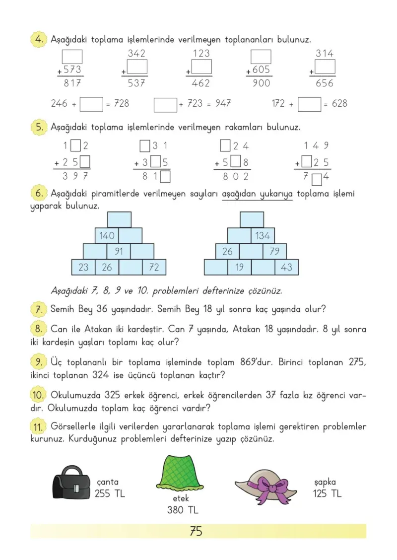 3. Sınıf Matematik Ders Kitabı Cevapları Meb Yayınları Sayfa 75