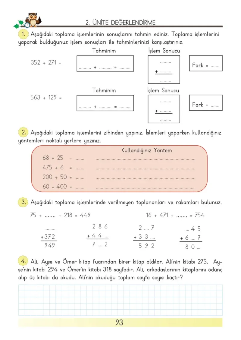 3. Sınıf Matematik Ders Kitabı Cevapları Meb Yayınları Sayfa 93