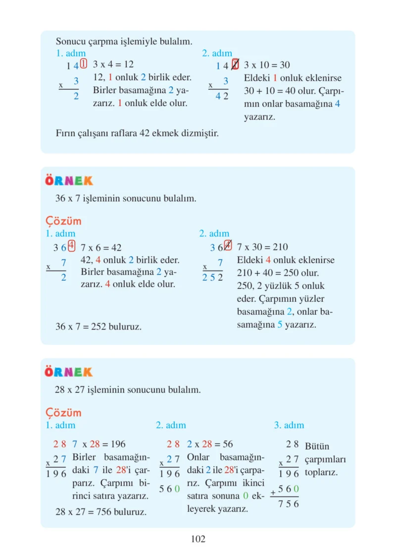 3. Sınıf Matematik Ders Kitabı Cevapları Tuna Matbacılık Yayınları Sayfa 102