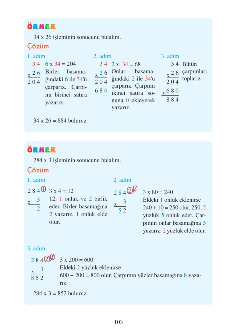 3. Sınıf Matematik Ders Kitabı Cevapları Tuna Matbacılık Yayınları Sayfa 103