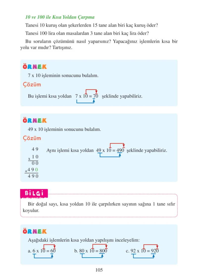 3. Sınıf Matematik Ders Kitabı Cevapları Tuna Matbacılık Yayınları Sayfa 105