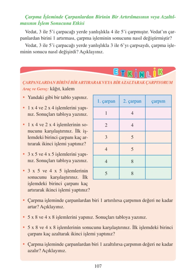 3. Sınıf Matematik Ders Kitabı Cevapları Tuna Matbacılık Yayınları Sayfa 107