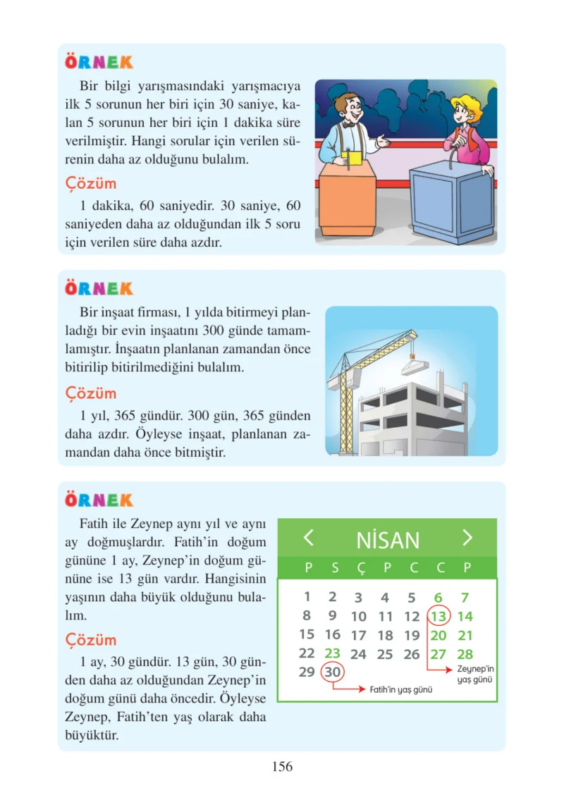 3. Sınıf Matematik Ders Kitabı Cevapları Tuna Matbacılık Yayınları Sayfa 156