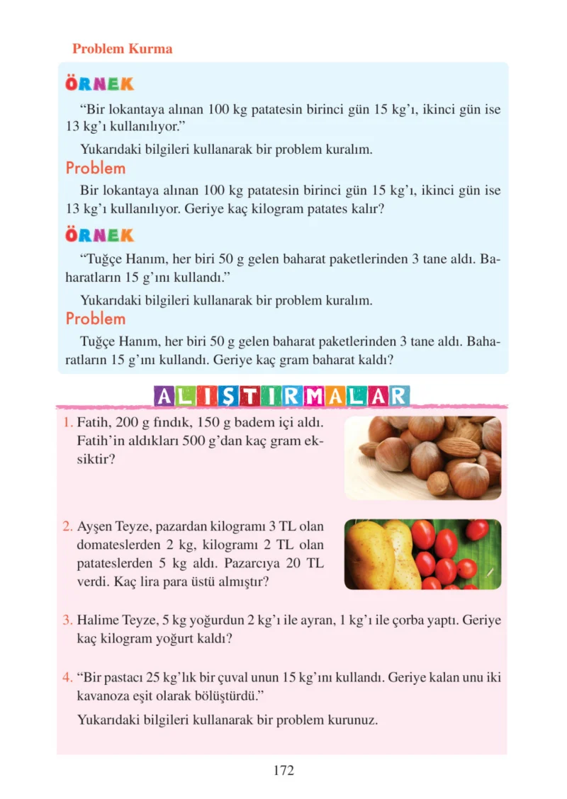 3. Sınıf Matematik Ders Kitabı Cevapları Tuna Matbacılık Yayınları Sayfa 172