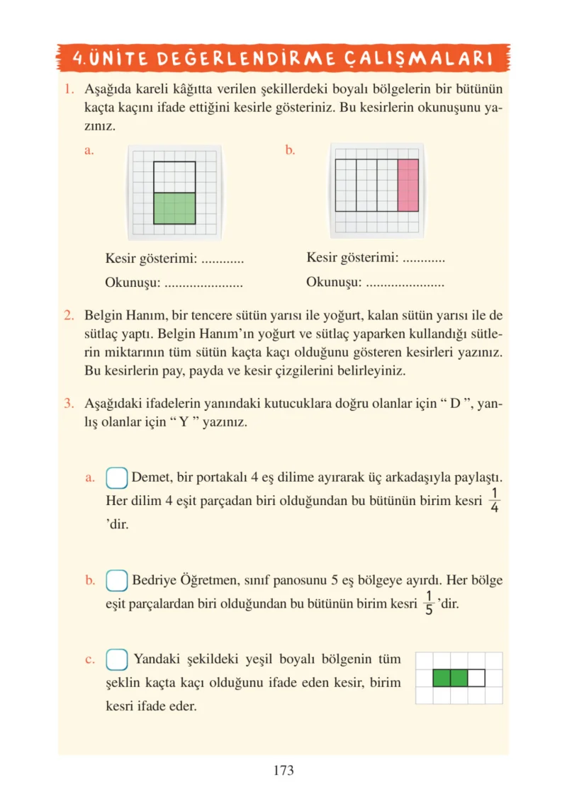 3. Sınıf Matematik Ders Kitabı Cevapları Tuna Matbacılık Yayınları Sayfa 173