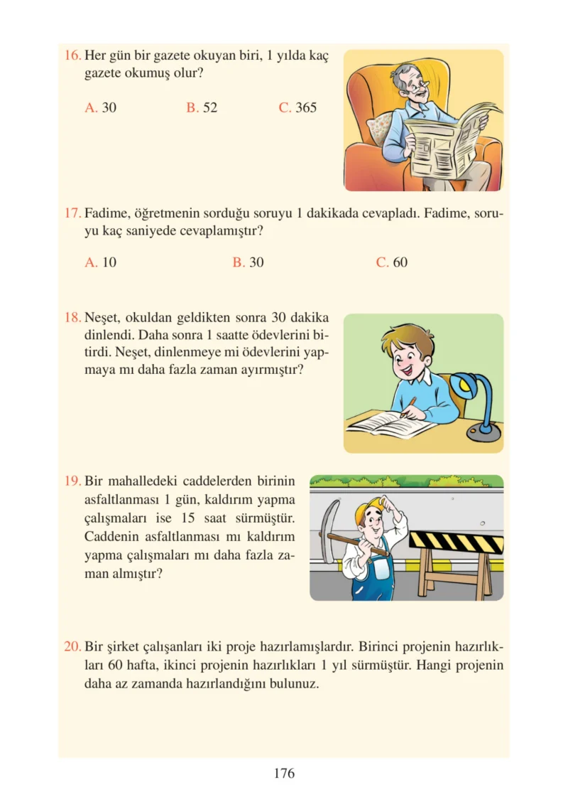 3. Sınıf Matematik Ders Kitabı Cevapları Tuna Matbacılık Yayınları Sayfa 176