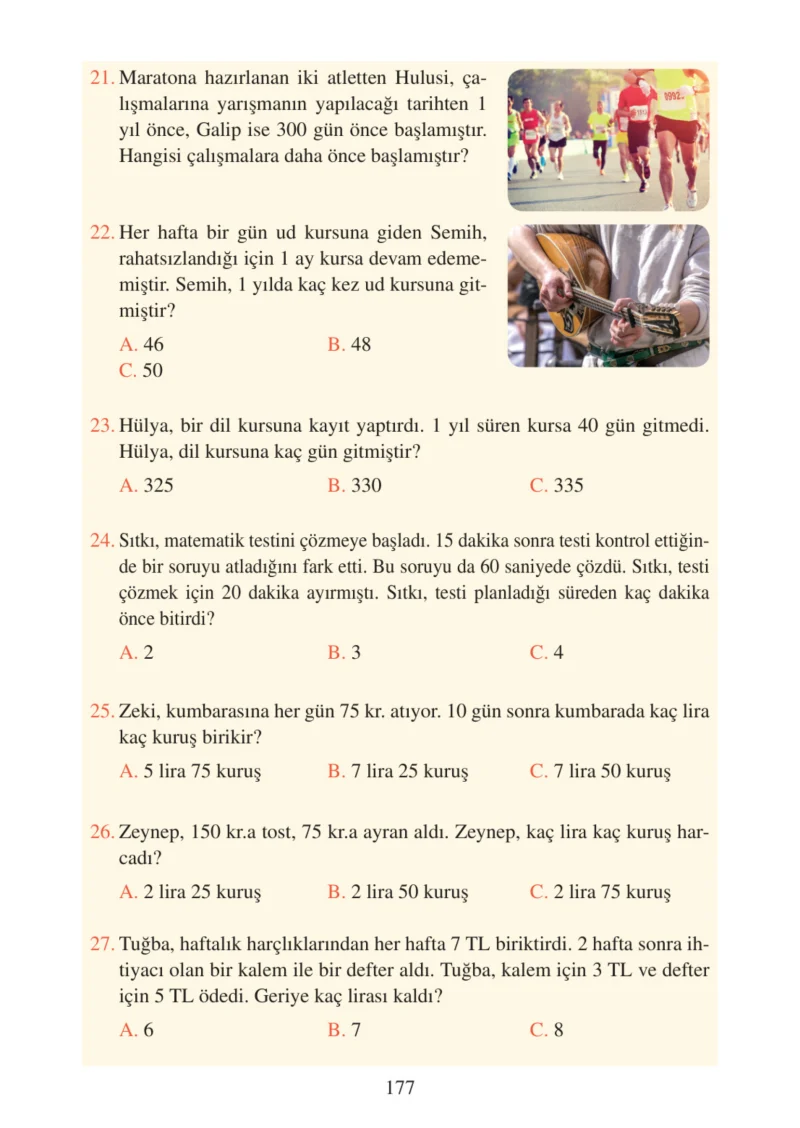 3. Sınıf Matematik Ders Kitabı Cevapları Tuna Matbacılık Yayınları Sayfa 177
