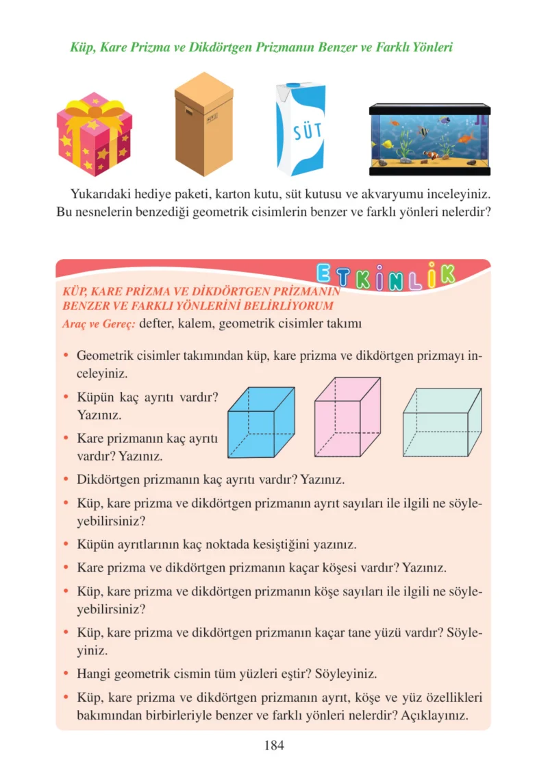 3. Sınıf Matematik Ders Kitabı Cevapları Tuna Matbacılık Yayınları Sayfa 184