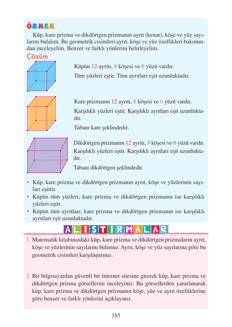 3. Sınıf Matematik Ders Kitabı Cevapları Tuna Matbacılık Yayınları Sayfa 185