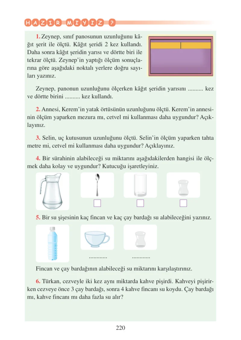 3. Sınıf Matematik Ders Kitabı Cevapları Tuna Matbacılık Yayınları Sayfa 220