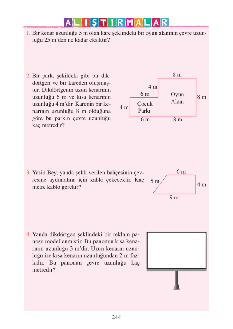 3. Sınıf Matematik Ders Kitabı Cevapları Tuna Matbacılık Yayınları Sayfa 244