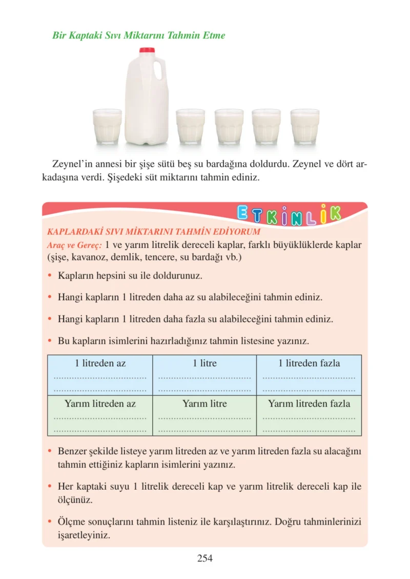 3. Sınıf Matematik Ders Kitabı Cevapları Tuna Matbacılık Yayınları Sayfa 254
