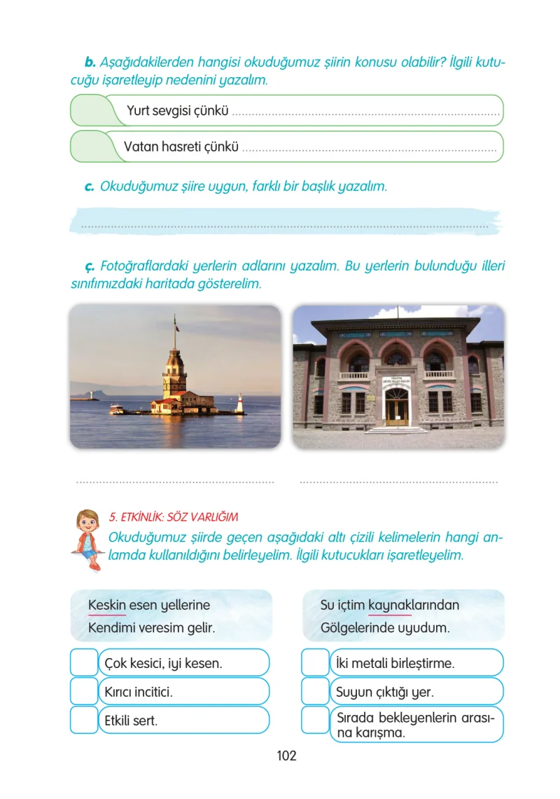 3. Sınıf Türkçe Ders Kitabı Cevapları Gizem Yayınları Sayfa 102