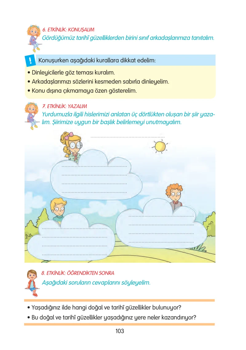 3. Sınıf Türkçe Ders Kitabı Cevapları Gizem Yayınları Sayfa 103