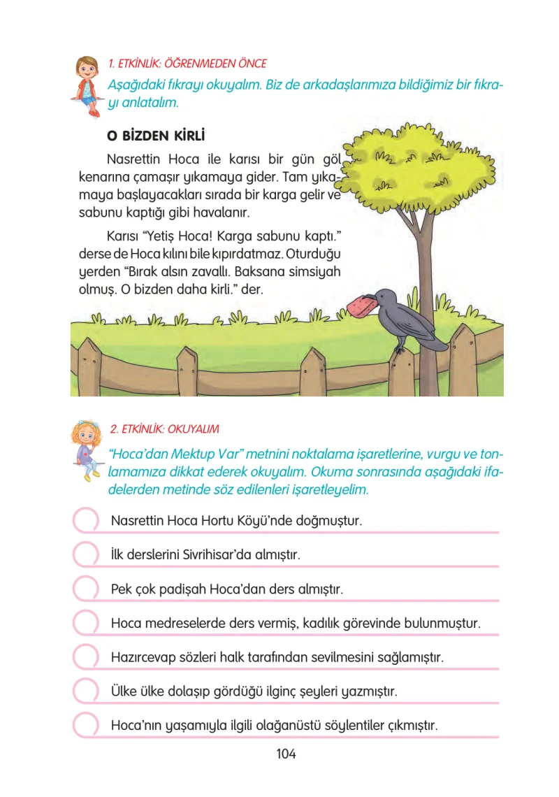 3. Sınıf Türkçe Ders Kitabı Cevapları Gizem Yayınları Sayfa 104