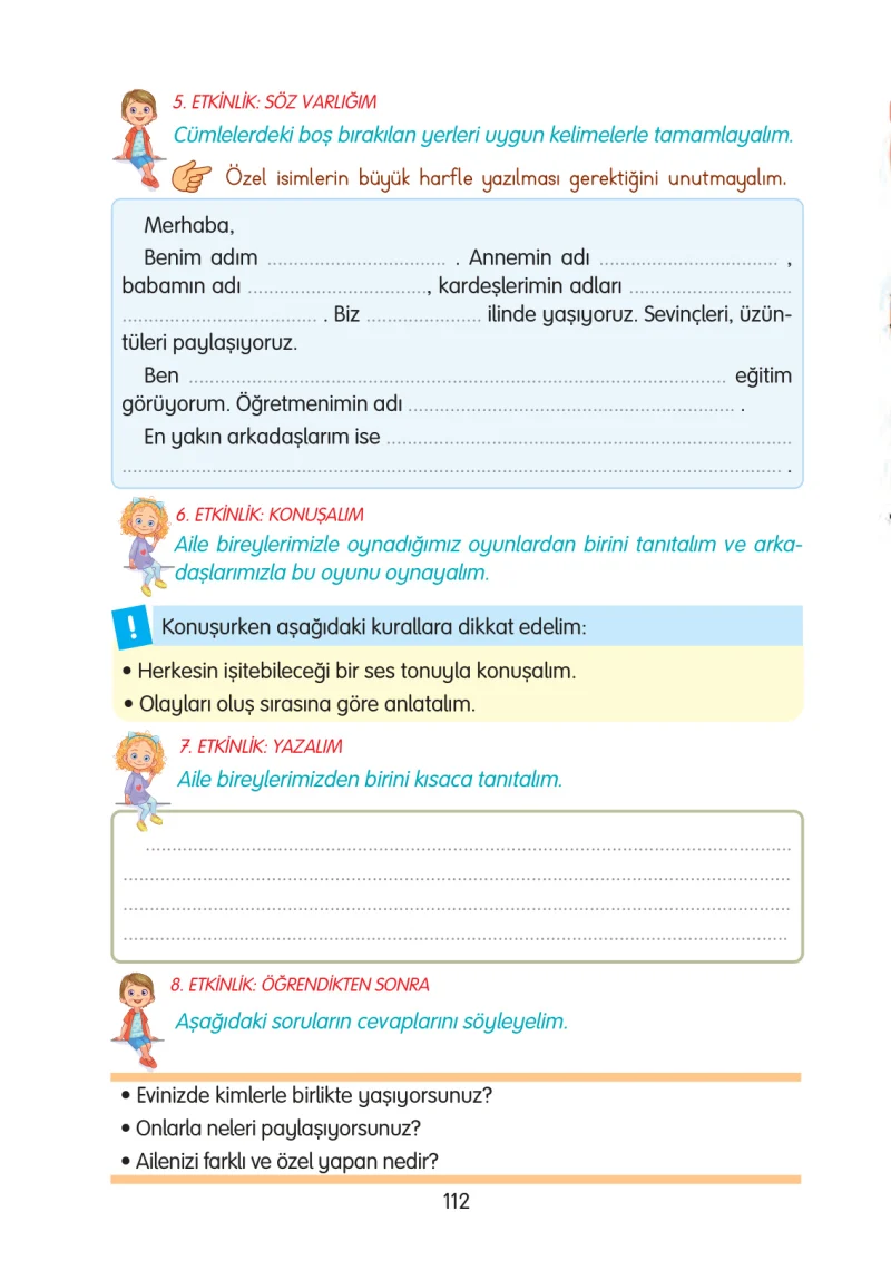 3. Sınıf Türkçe Ders Kitabı Cevapları Gizem Yayınları Sayfa 112