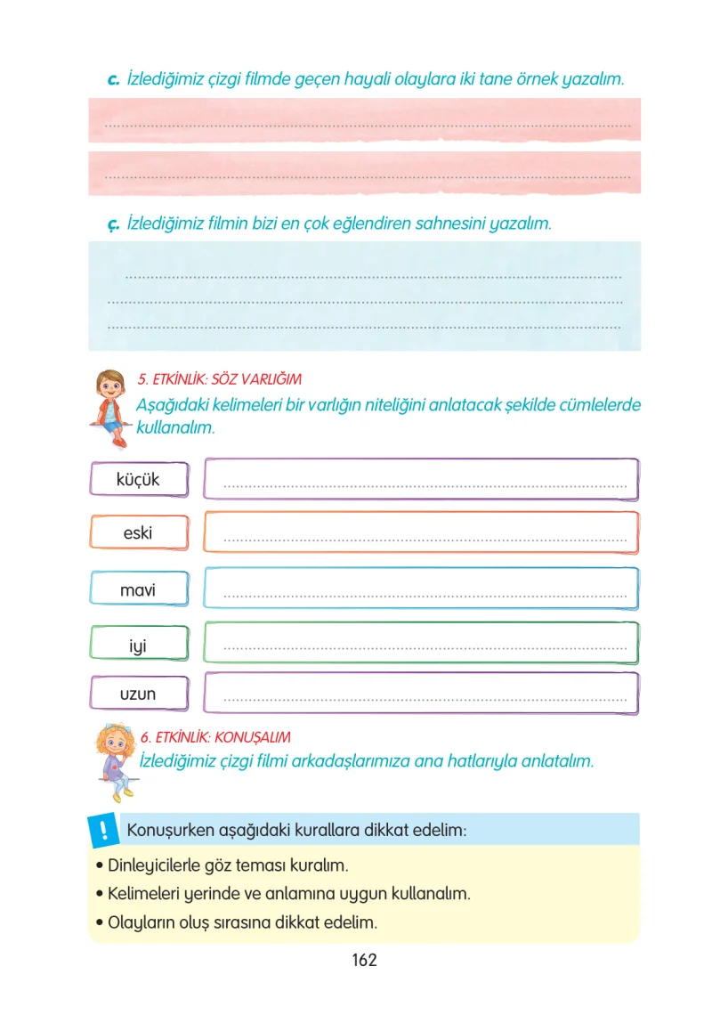 3. Sınıf Türkçe Ders Kitabı Cevapları Gizem Yayınları Sayfa 162