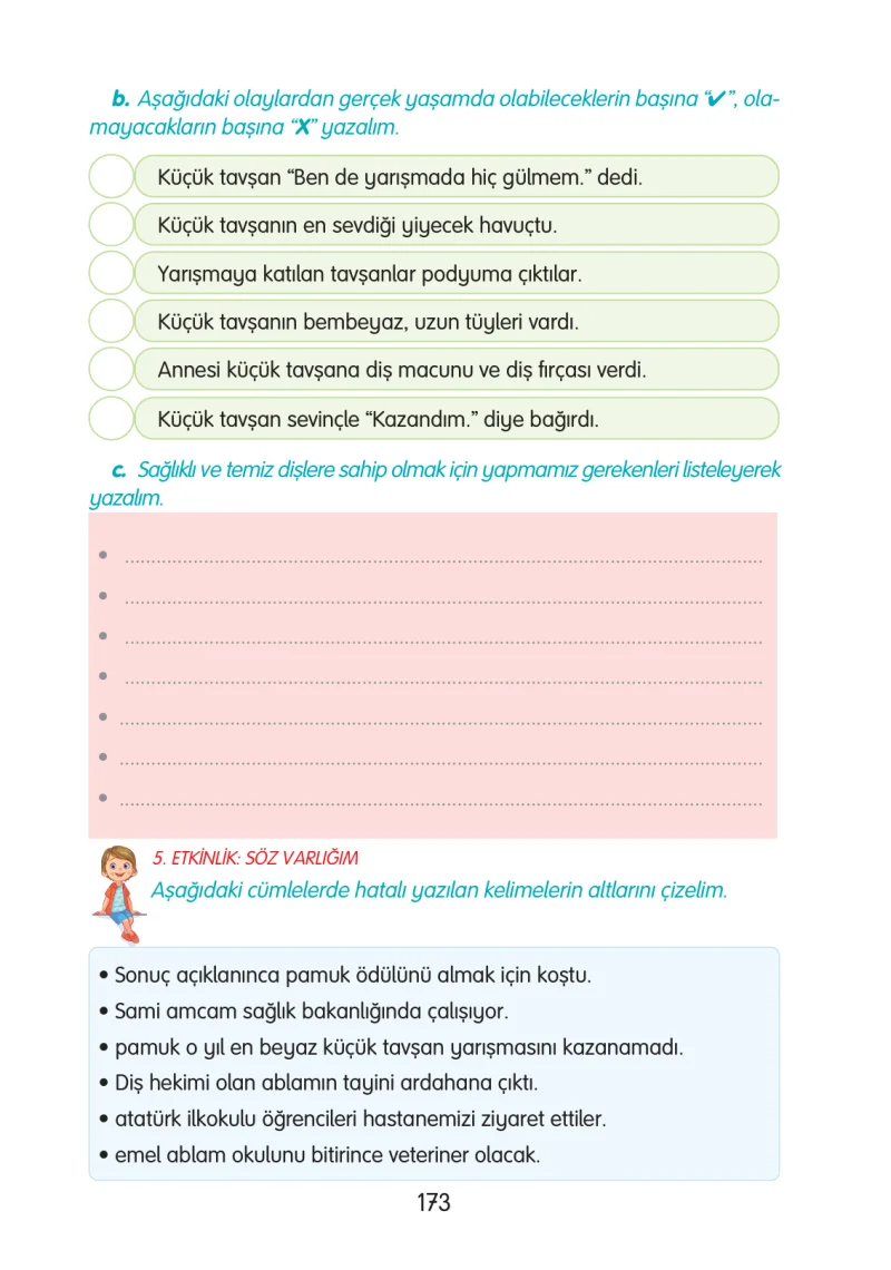 3. Sınıf Türkçe Ders Kitabı Cevapları Gizem Yayınları Sayfa 173