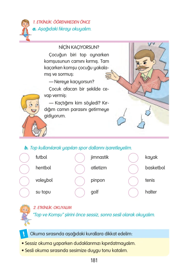 3. Sınıf Türkçe Ders Kitabı Cevapları Gizem Yayınları Sayfa 181