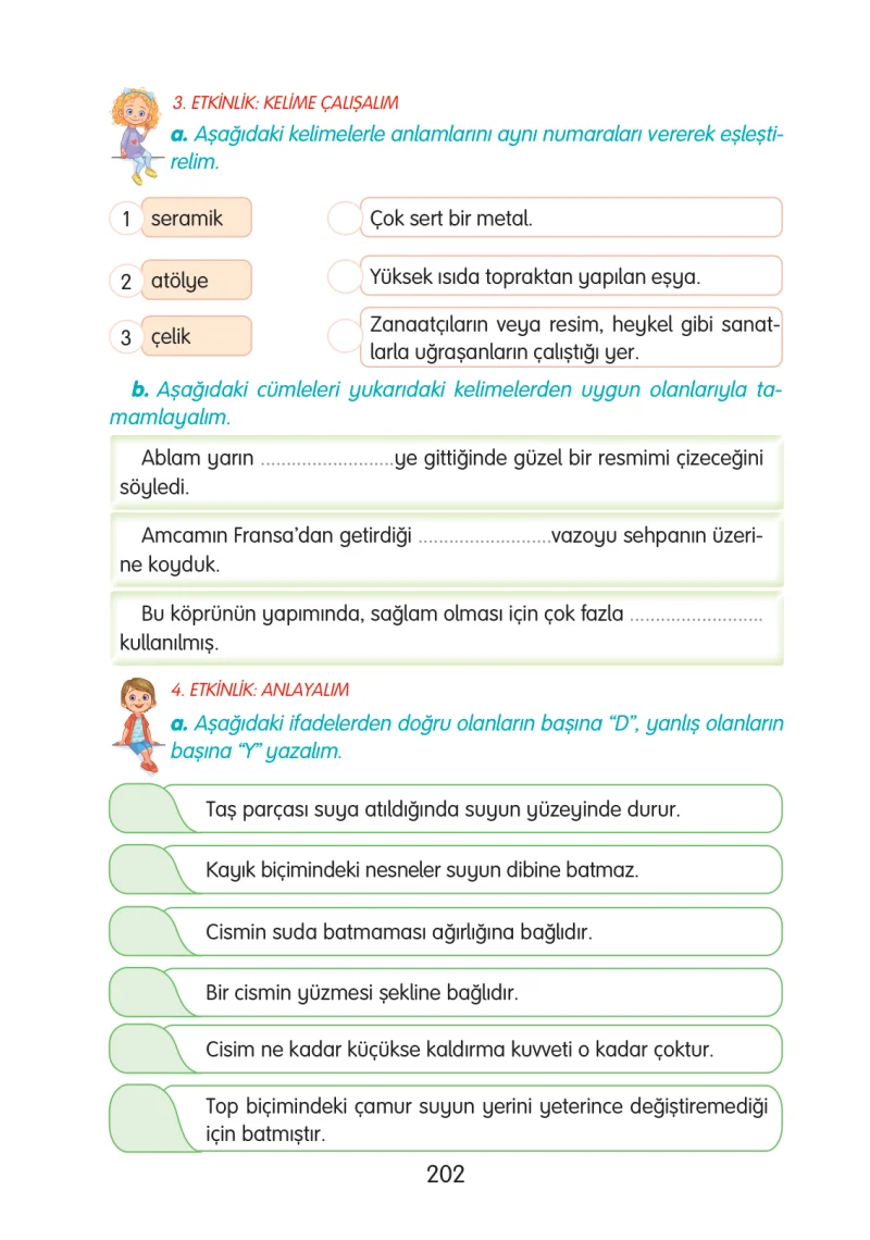 3. Sınıf Türkçe Ders Kitabı Cevapları Gizem Yayınları Sayfa 202