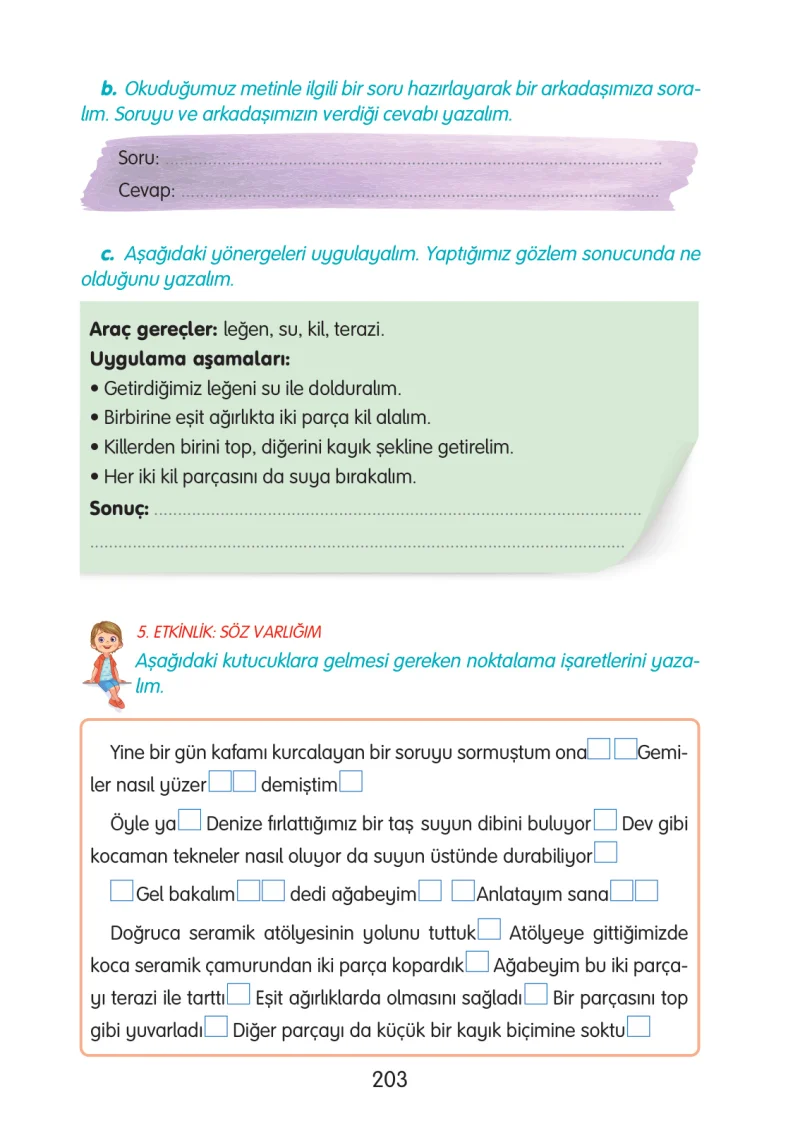 3. Sınıf Türkçe Ders Kitabı Cevapları Gizem Yayınları Sayfa 203
