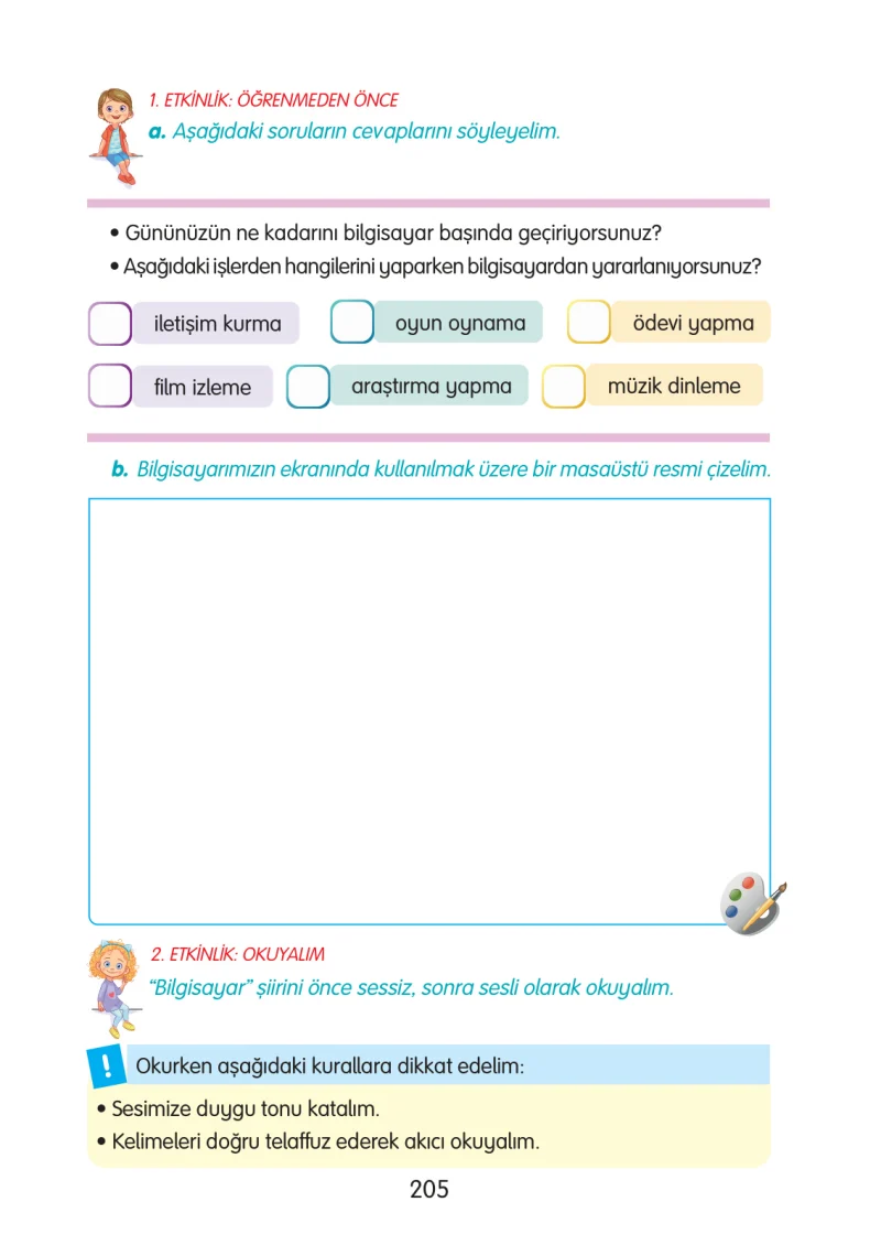 3. Sınıf Türkçe Ders Kitabı Cevapları Gizem Yayınları Sayfa 205
