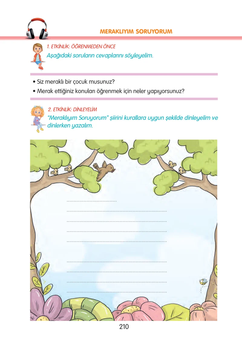 3. Sınıf Türkçe Ders Kitabı Cevapları Gizem Yayınları Sayfa 210