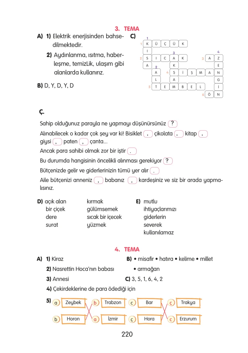 3. Sınıf Türkçe Ders Kitabı Cevapları Gizem Yayınları Sayfa 220