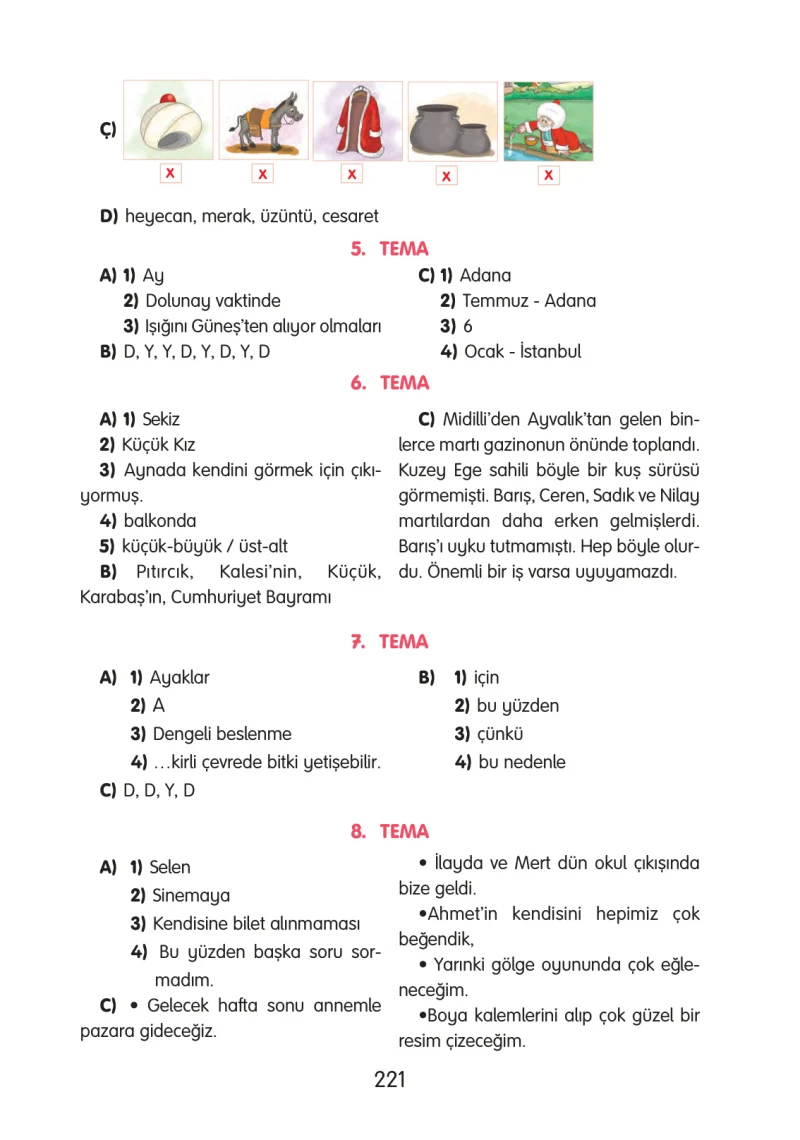 3. Sınıf Türkçe Ders Kitabı Cevapları Gizem Yayınları Sayfa 221