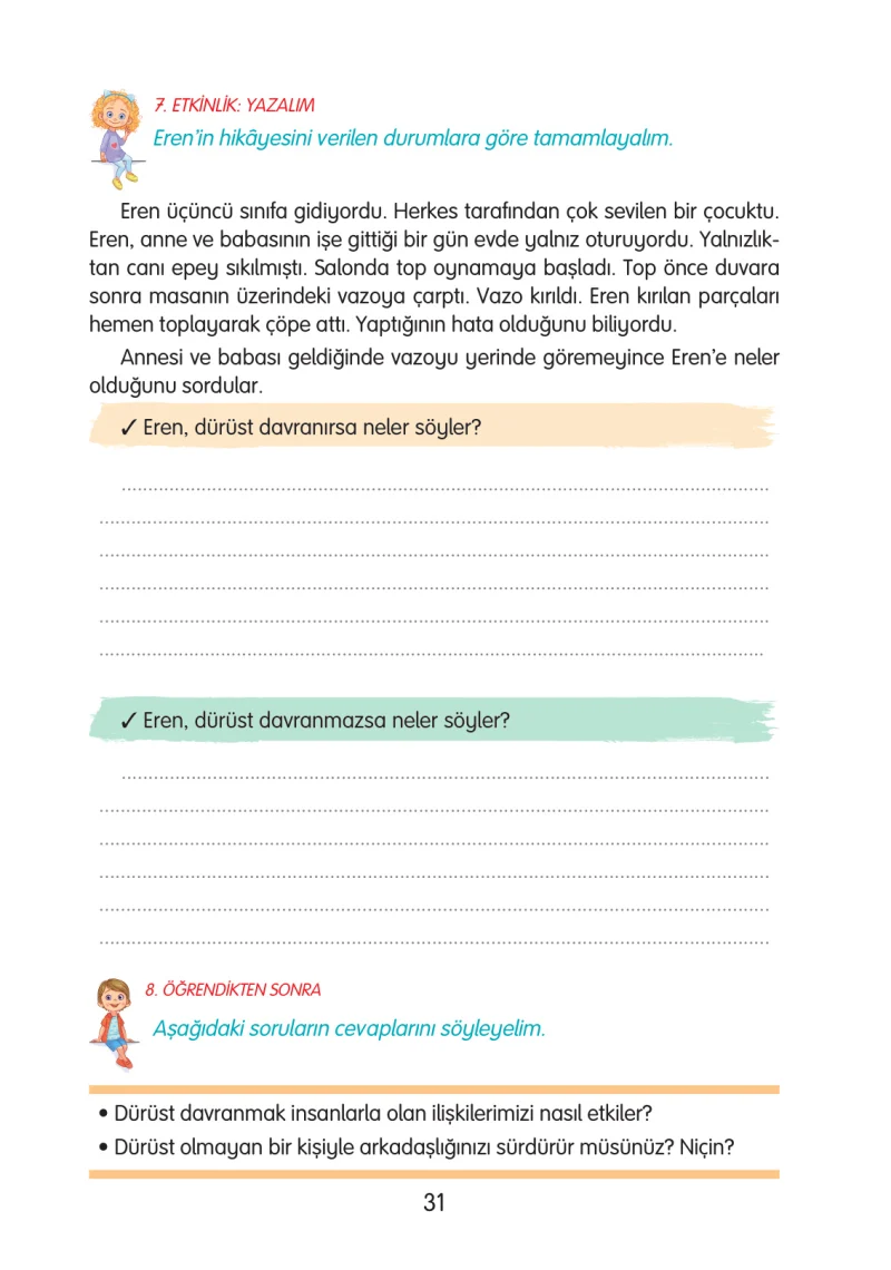 3. Sınıf Türkçe Ders Kitabı Cevapları Gizem Yayınları Sayfa 31