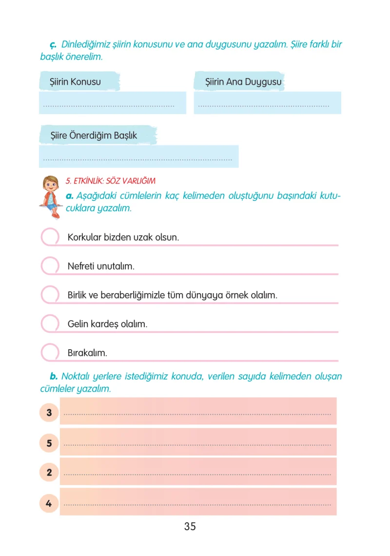 3. Sınıf Türkçe Ders Kitabı Cevapları Gizem Yayınları Sayfa 35