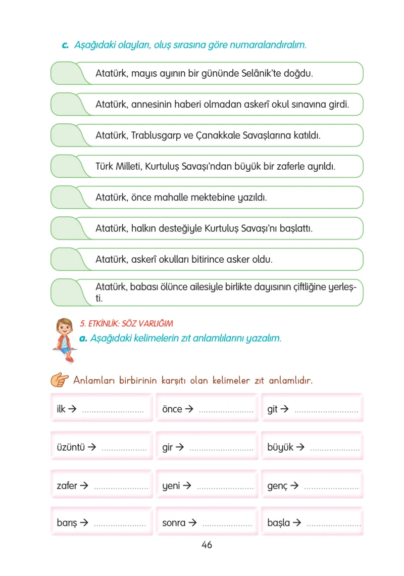 3. Sınıf Türkçe Ders Kitabı Cevapları Gizem Yayınları Sayfa 46