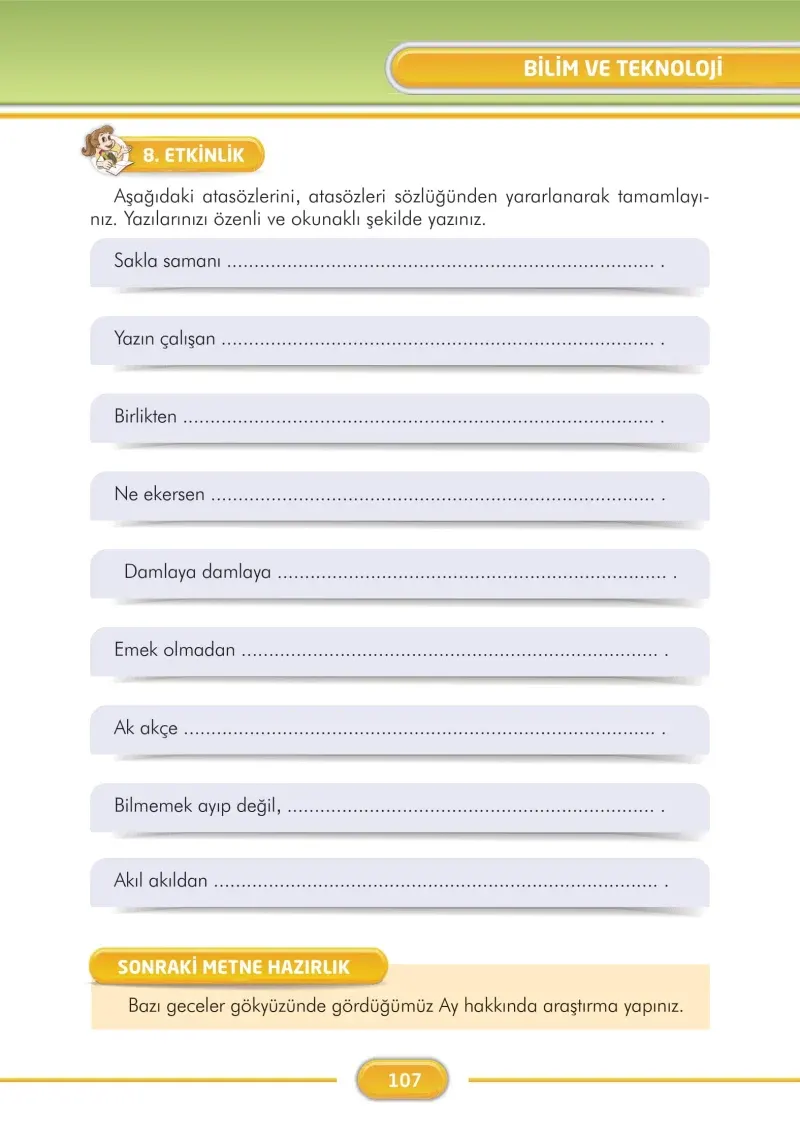 3. Sınıf Türkçe Ders Kitabı Cevapları İlke Yayınları Sayfa 107