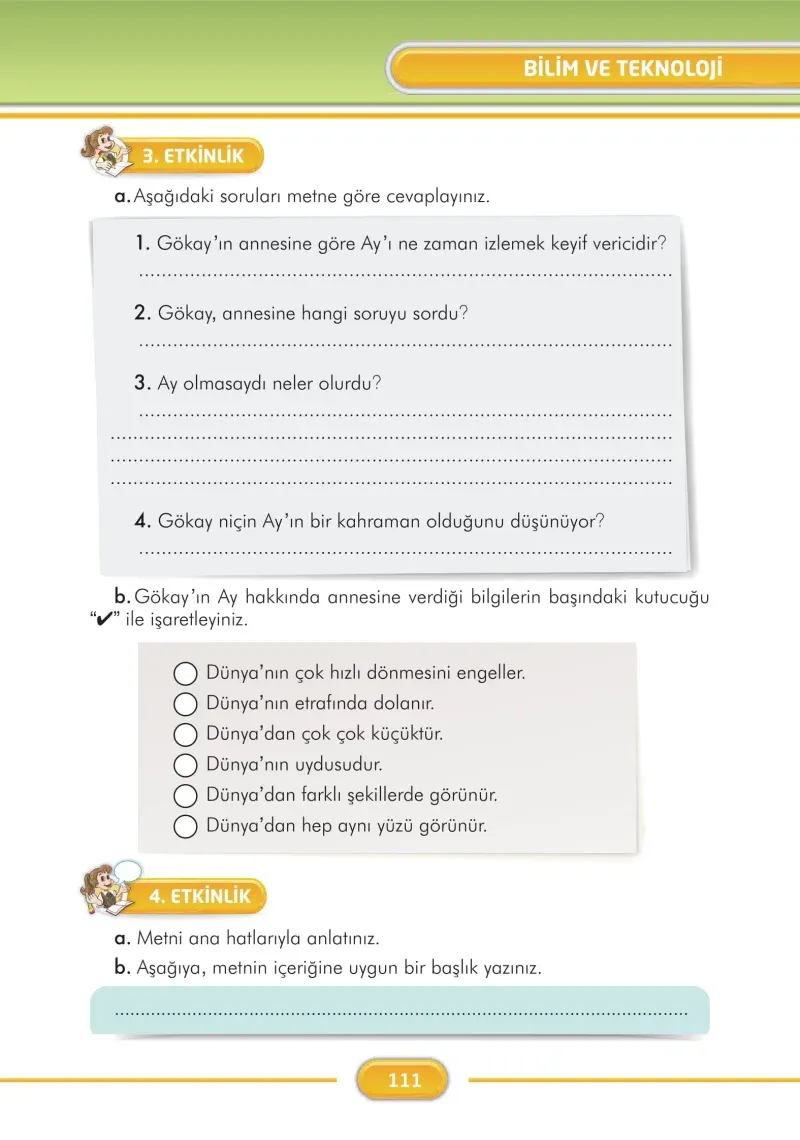 3. Sınıf Türkçe Ders Kitabı Cevapları İlke Yayınları Sayfa 111