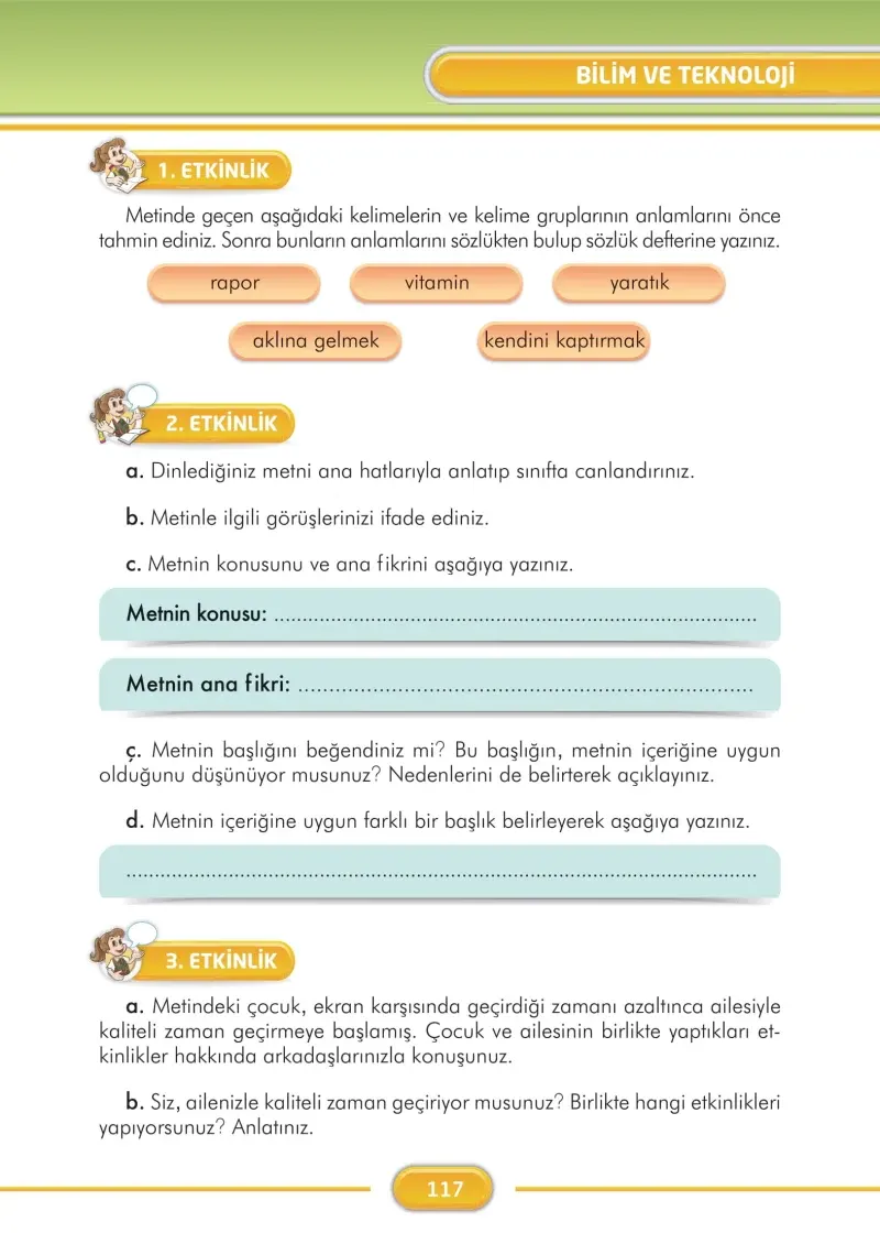 3. Sınıf Türkçe Ders Kitabı Cevapları İlke Yayınları Sayfa 117