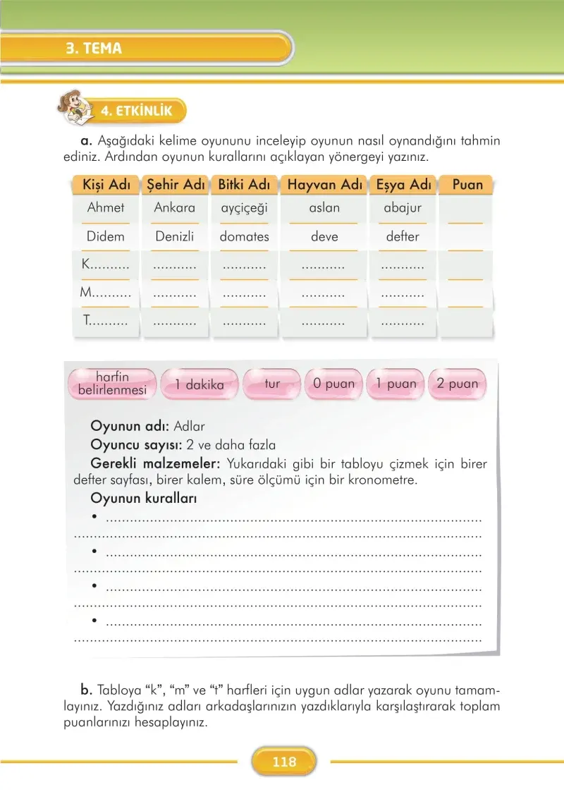 3. Sınıf Türkçe Ders Kitabı Cevapları İlke Yayınları Sayfa 118