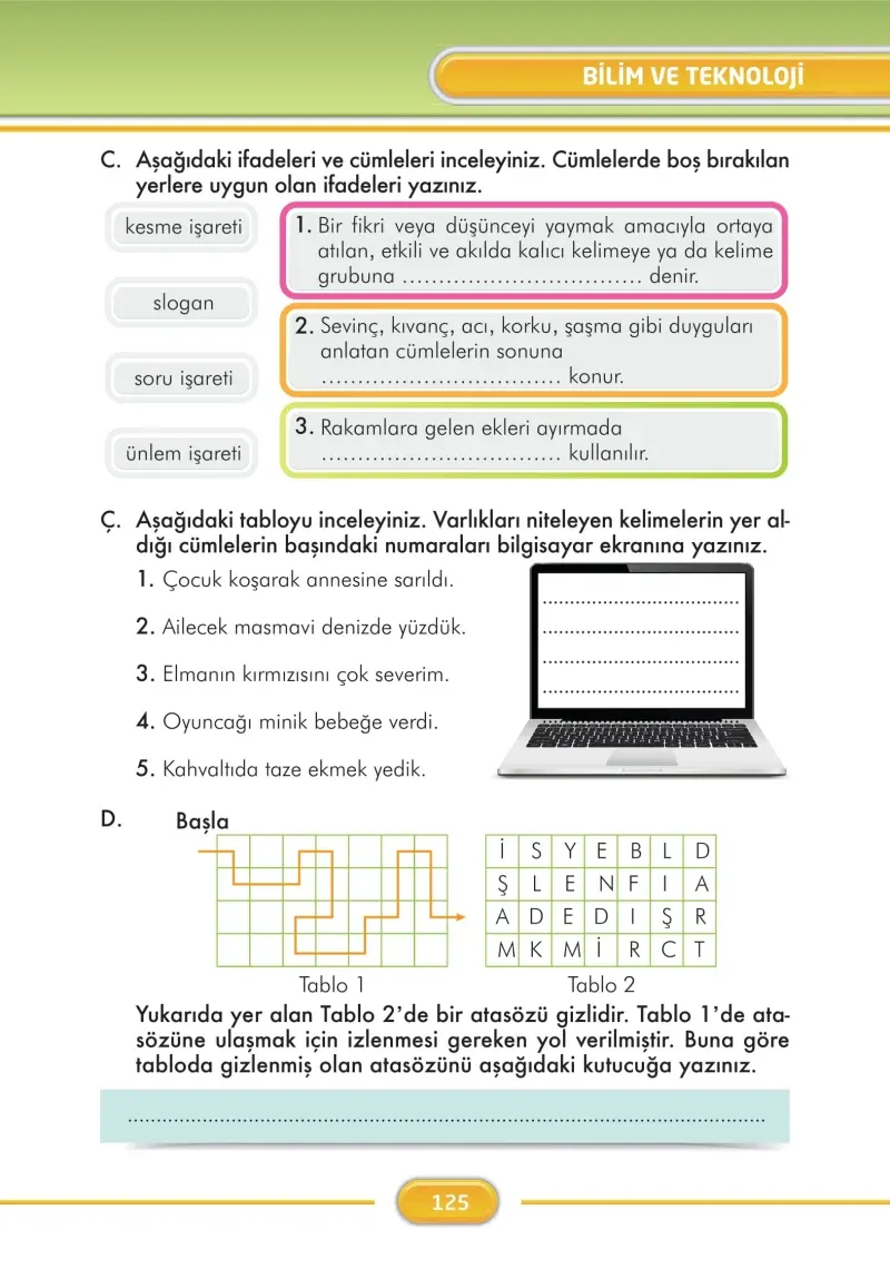 3. Sınıf Türkçe Ders Kitabı Cevapları İlke Yayınları Sayfa 125