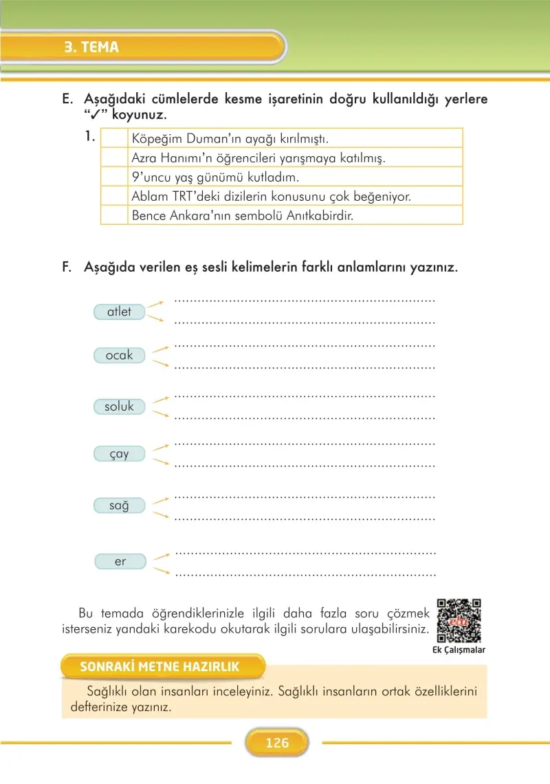 3. Sınıf Türkçe Ders Kitabı Cevapları İlke Yayınları Sayfa 126